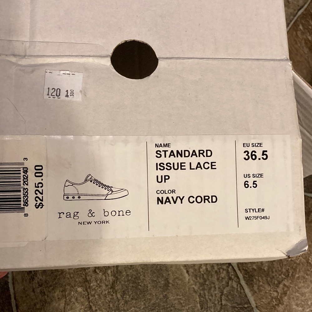 New Rag & Bone | Standard Issue Lace Up Sneaker in Navy Cord Sz 6.5 - Picture 11 of 14